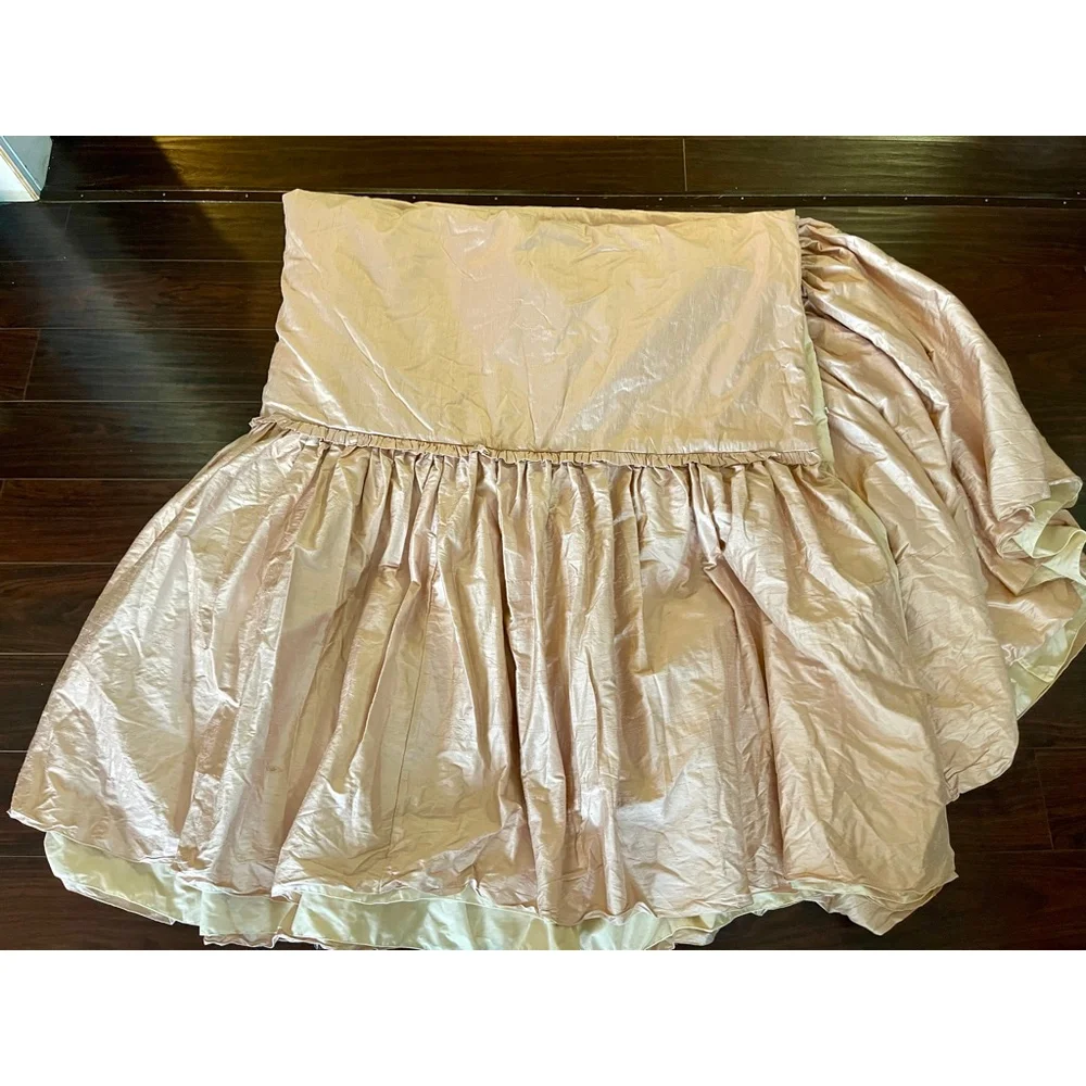 Vtg Anne Gish Pink Iridescent DeLorme Silk Twin Comforters Set of 2, 22” Ruffle